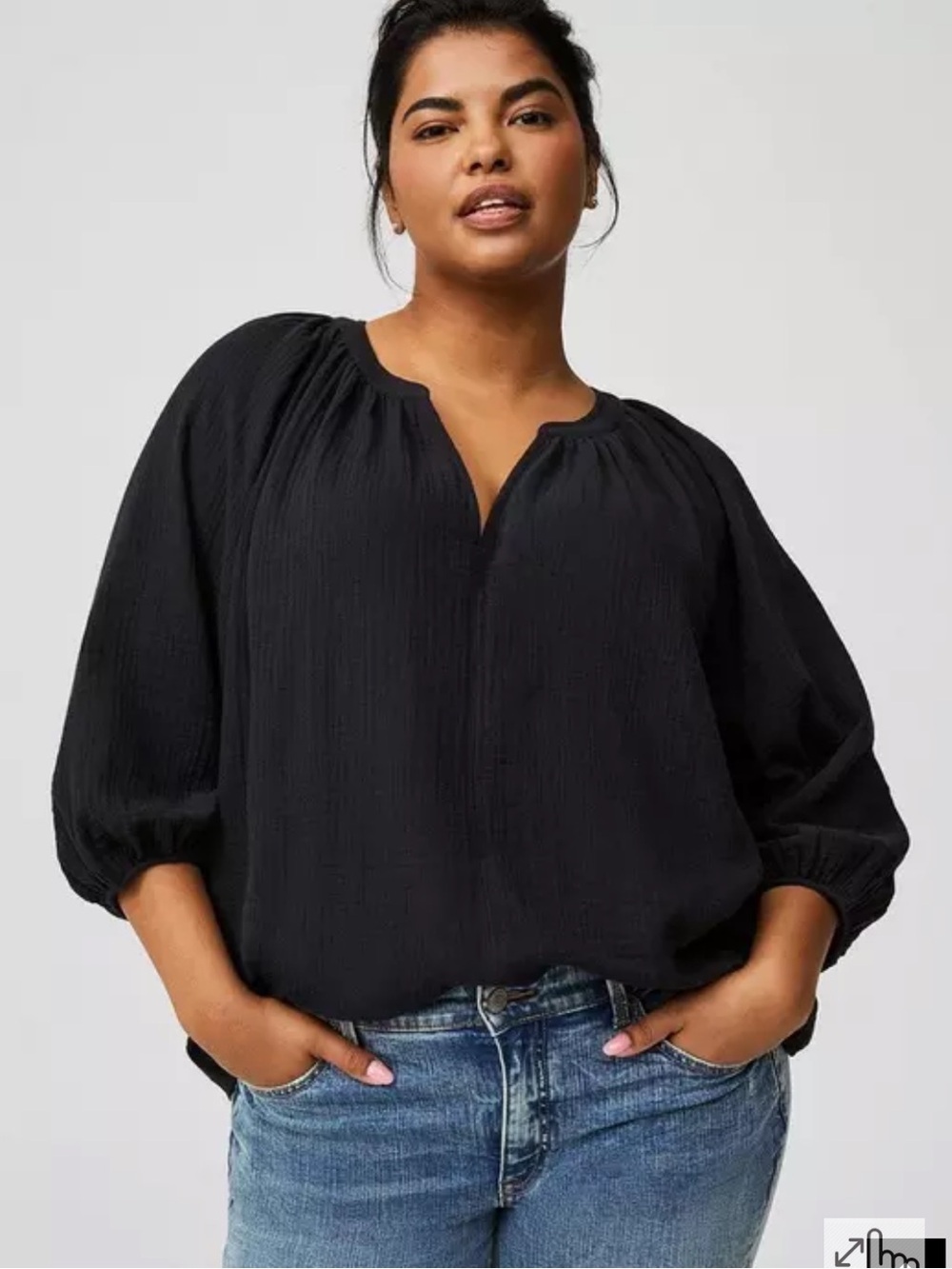 Torrid Black Gauze Pullover Blouse - Picture 3 of 7